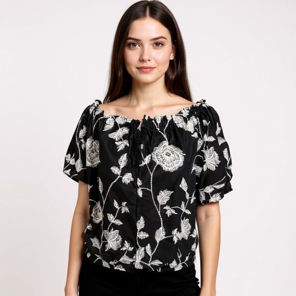 Who What Wear Tops - Who What Wear Black Embroidered Off-Shoulder Blouse Size N Floral Top